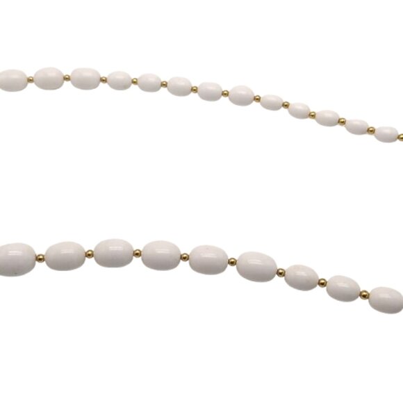 Monet Vintage Single Strand White Lucite Beaded Gold-Tone Spacer Necklace - Picture 11 of 15